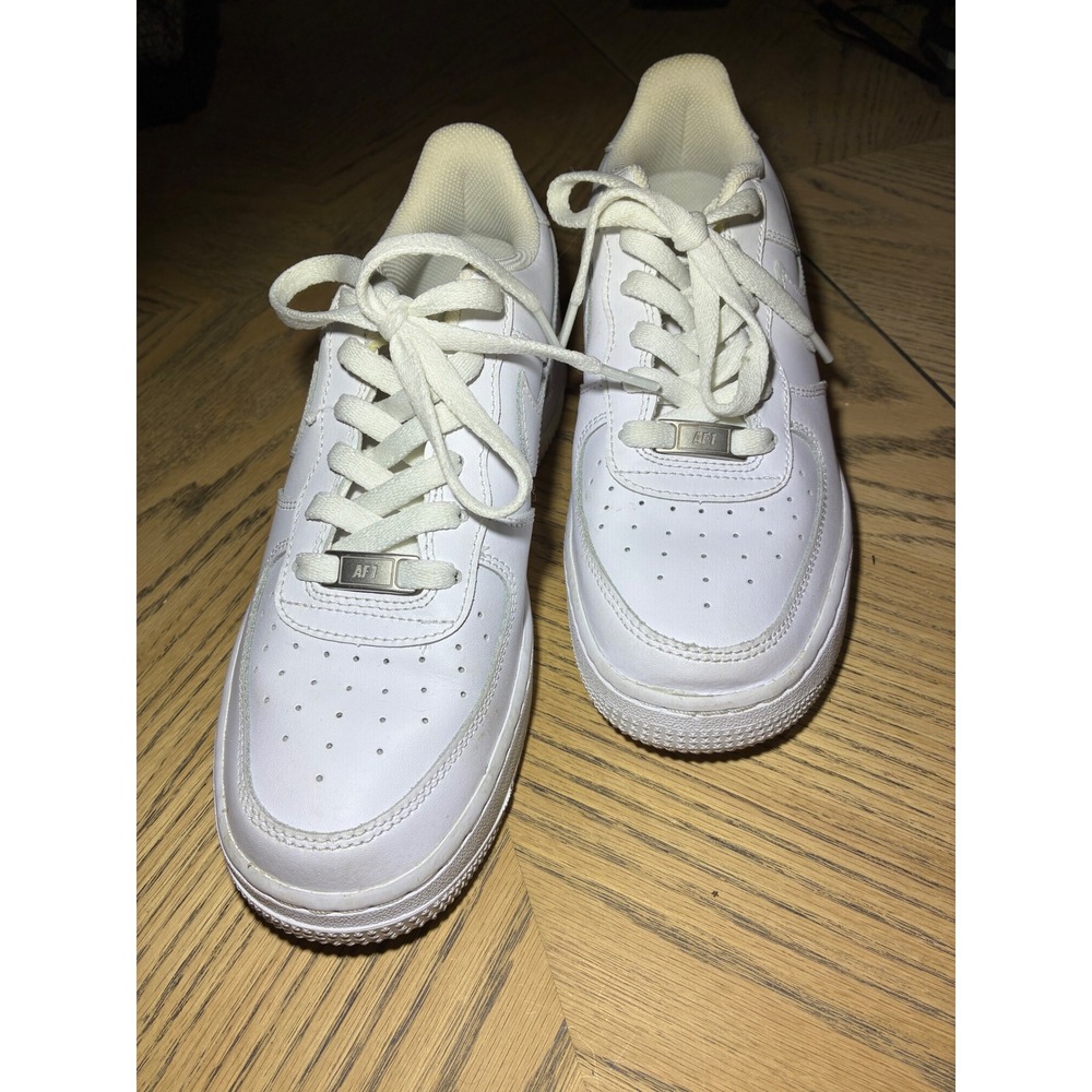 Nike Air Force 1 Low Triple White Leather Sneakers Boys 6Y Womens 7.5 314192-117 - Picture 3 of 10